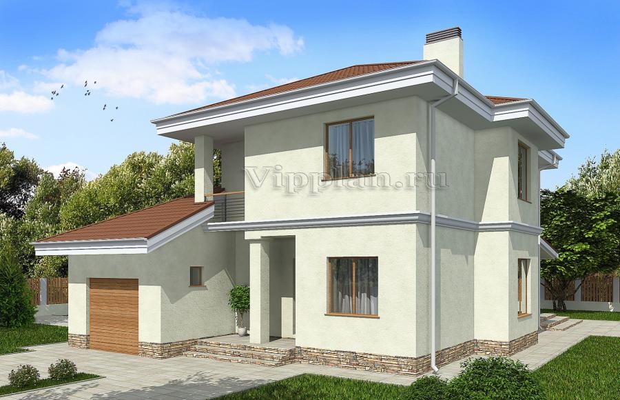 Двухэтажный дом с гаражом, террасой и балконами